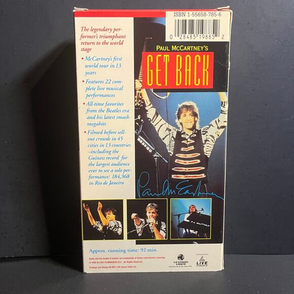 Paul McCartney’s Get Back VHS Tape (1991) World Tour Concert – Vestron Video - Picture 2 of 6